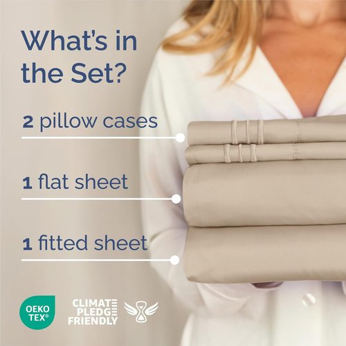 King Size 4 Piece Sheet Set - Luxury Cooling Bed Sheets for All Ages - Soft, Wrinkle-Free, Deep Pockets - Oeko-Tex Certified - Cream