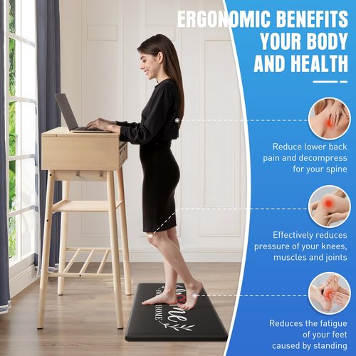 HappyTrends Kitchen Mat for Floor, 2PCS Cushioned Anti-Fatigue Kitchen Rugs, Waterproof Non-Slip Standing Mats and Rugs Set for Kitchen, Office, Laundry, Black, 17.3"×30"+17.3"×47"