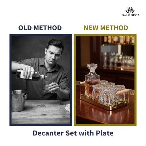 SAI AUREVIA - Customized Whiskey Decanter Gift Set with Plate | Premium Glass, Metal & Wood Design | Elegant Barware for Men | Perfect for Home, Office, Anniversary, Birthday & Special Occasions