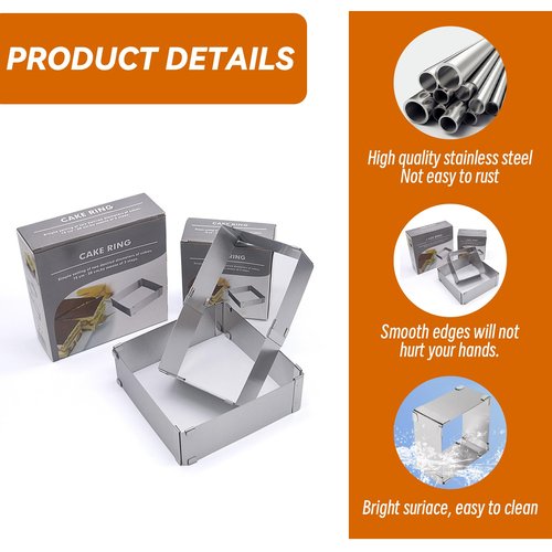 2 Pcs baking frames stainless steel mousse ring square retractable adjustable cake pan baking tools - baking pan square adjustable baking frame cake frame high 1.97in
