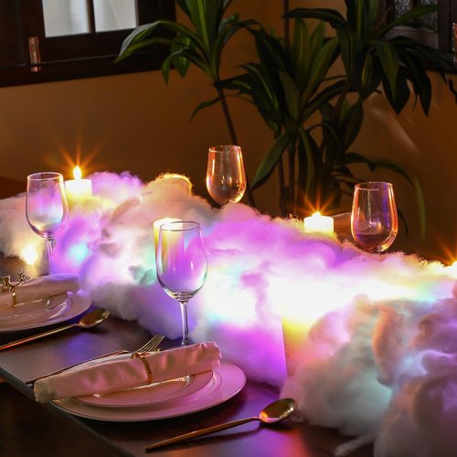 Halloscume Cotton Fake Cloud Stuffing - 28.16 Oz Fluffy Fiber Filling with LED Strings for Crafts | Soft Pillow Decor