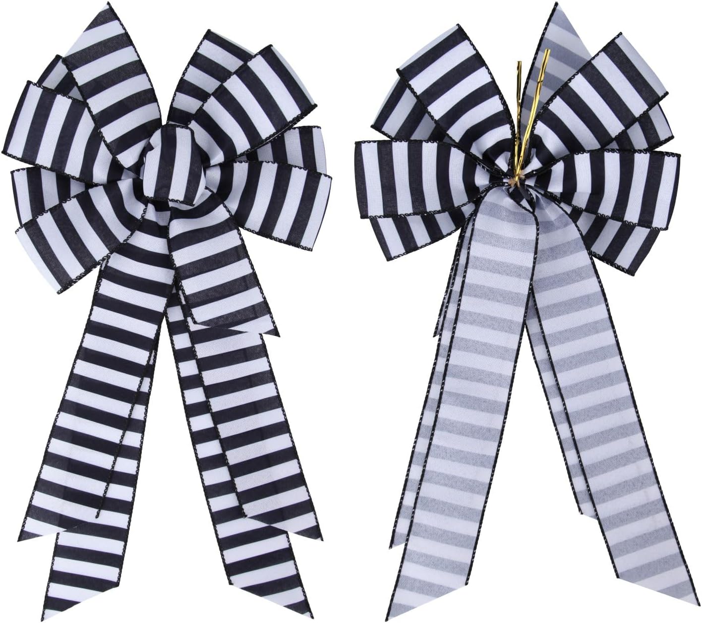 Meseey Christmas Ribbon Bow - Large Black and White Striped Design | 20 x 11 Inch for Wreaths & Decorations