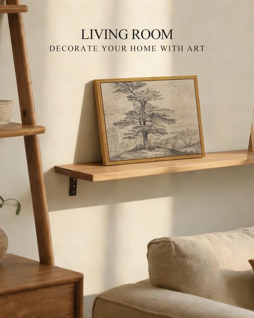 InSimSea Framed Canvas Wall Art - Rustic Tree Sketch Painting for Living Room | 10x8 in, Beige Tones