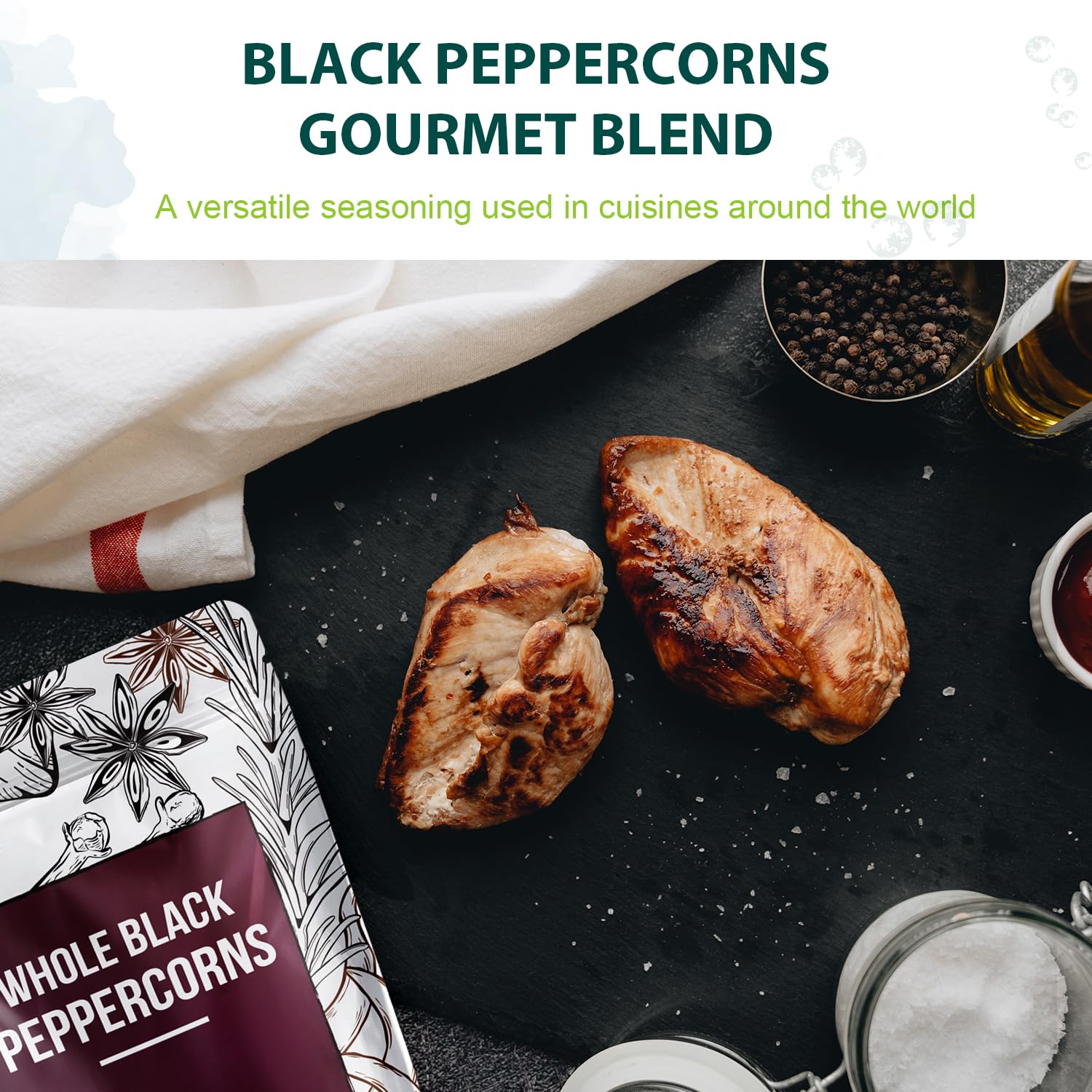 Soeos Whole Black Peppercorns & Himalayan Pink Salt Set - 12oz Black Pepper & 2lb Pink Salt