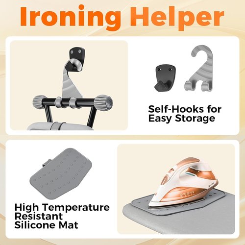 APEXCHASER Compact Ironing Board - Foldable Design with Heat Resistant Cover | 7 Height Adjustable, 13x43 Solid Grey