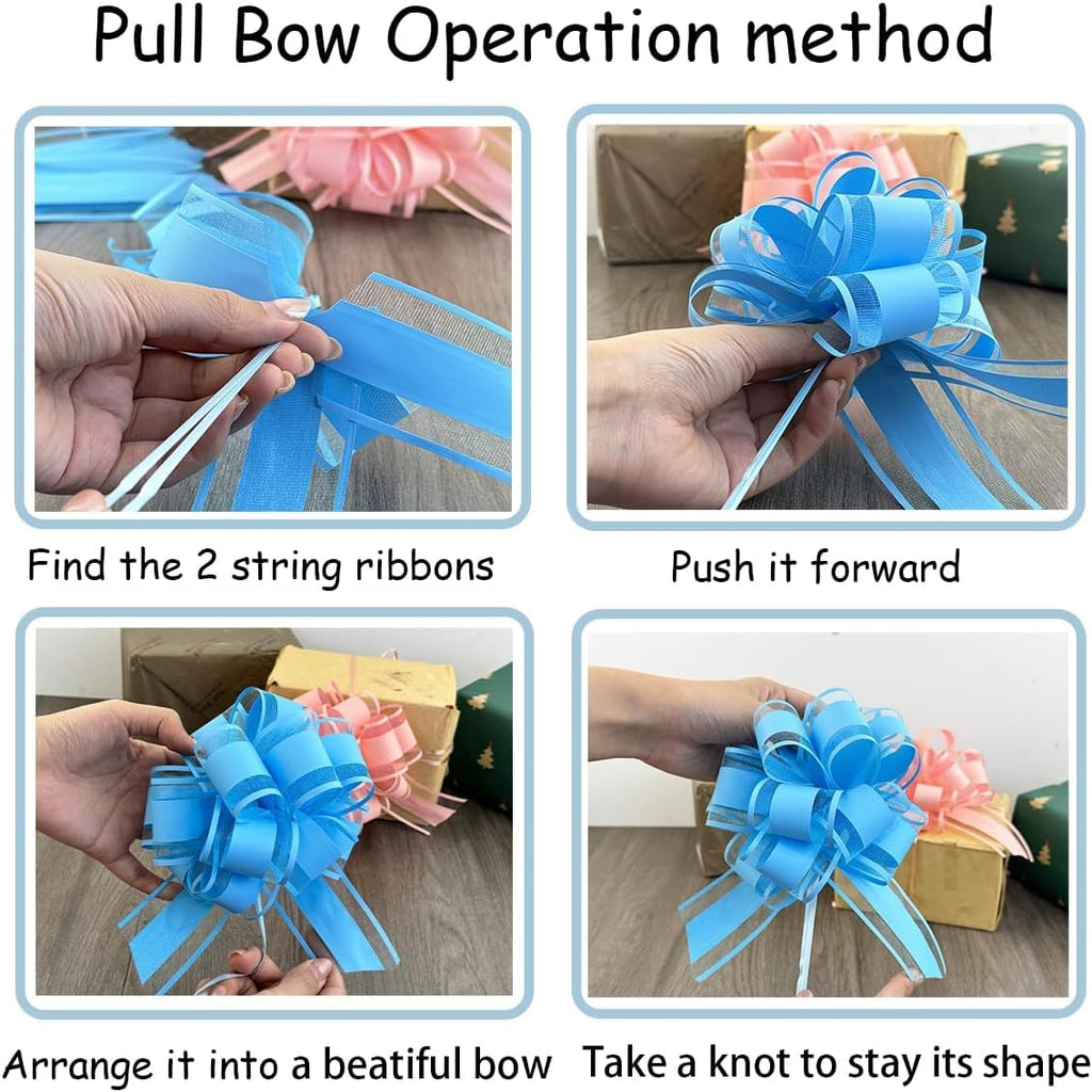 Skiennix 8 PC Large Pull Bows - 6-Inch Pink Gift Wrapping Ribbons for Parties & Weddings