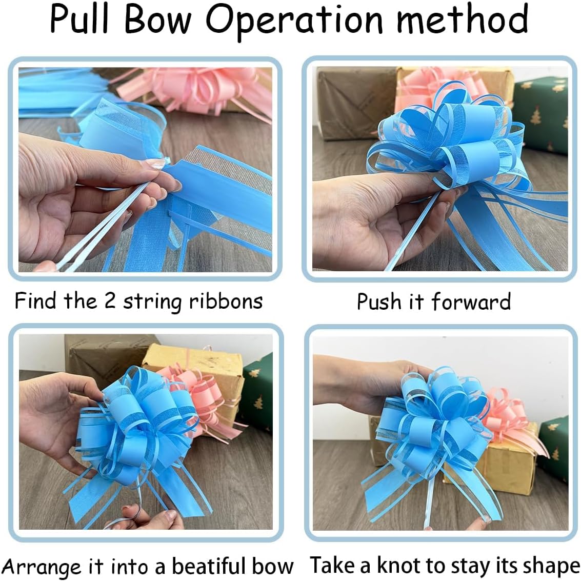Skiennix 8 PC Large Pull Bows - 6-Inch Pink Gift Wrapping Ribbons for Parties & Weddings