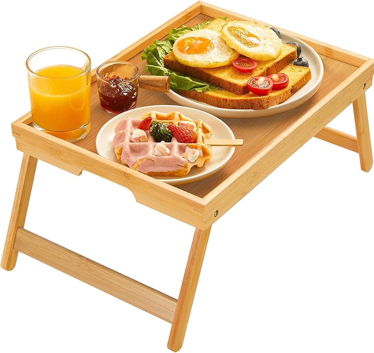 Pipishell Bamboo Bed Tray Table - Foldable Legs for Breakfast, Laptop Desk & Snack Use | Versatile Design