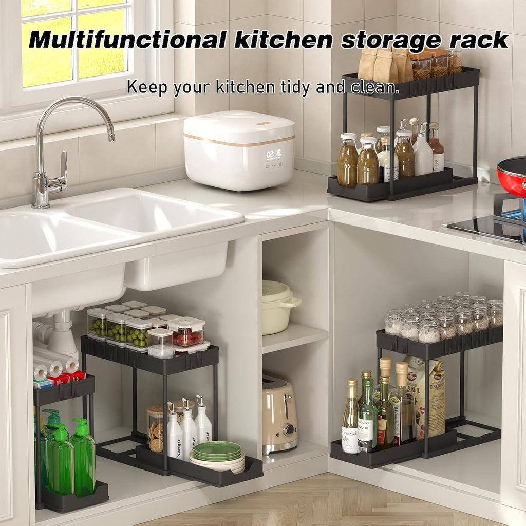 Under Sink Organizer by [Brand Name] - 2 Pack Bathroom Storage with Pull-Out Sliding Drawers | 12.8 Inch, Black