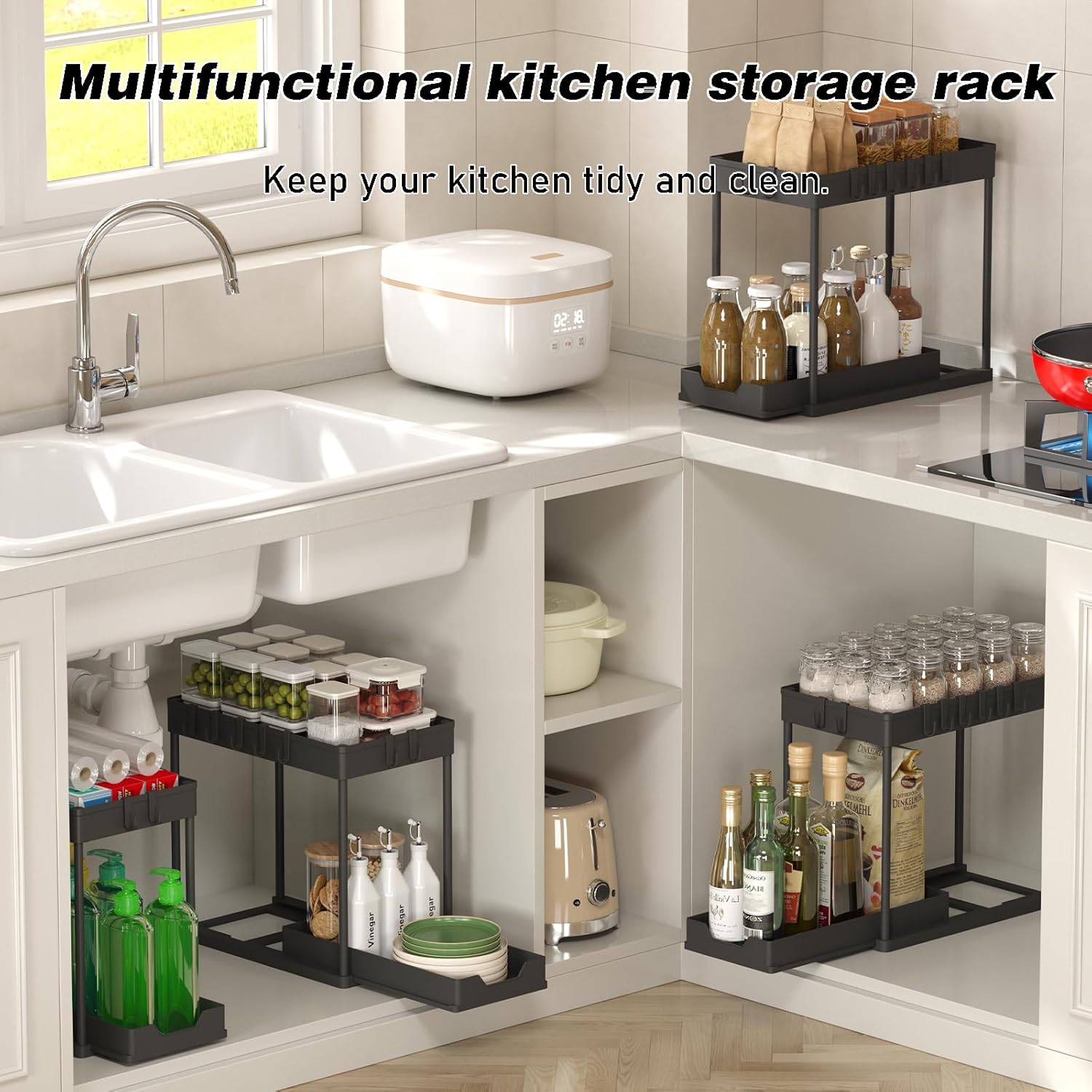 Under Sink Organizer by [Brand Name] - 2 Pack Bathroom Storage with Pull-Out Sliding Drawers | 12.8 Inch, Black