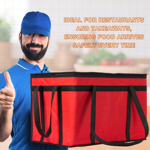 Dansydaisy 10 Pcs Insulated Food Delivery Bags XXXL Pizza Delivery Catering Bags Large Capacity Cooler Carrier with Handle for Hot and Cold Food Grocery Travel Lunch Shopping, Red