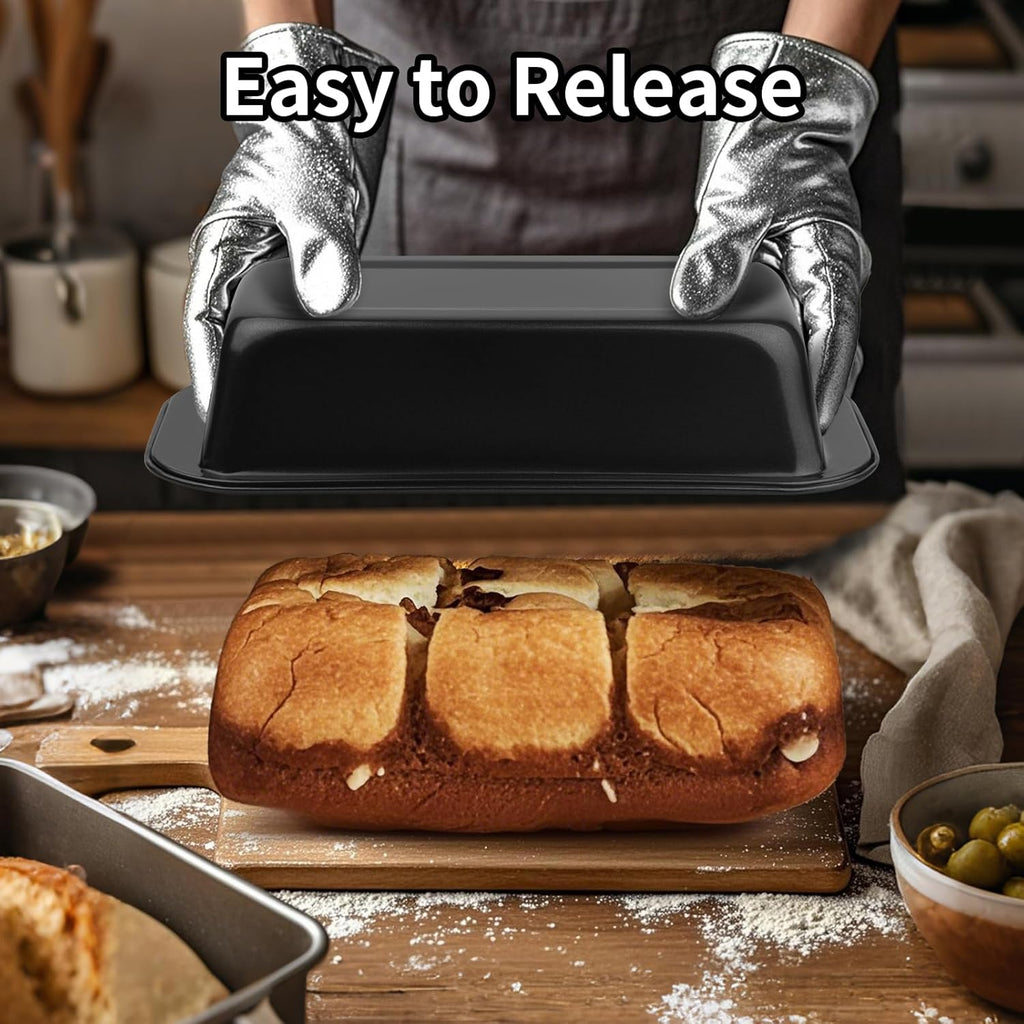 Novery Nonstick Bread Pan Set - 8” x 4” Carbon Steel Loaf Pans for Baking Bread, Meatloaf & Cakes
