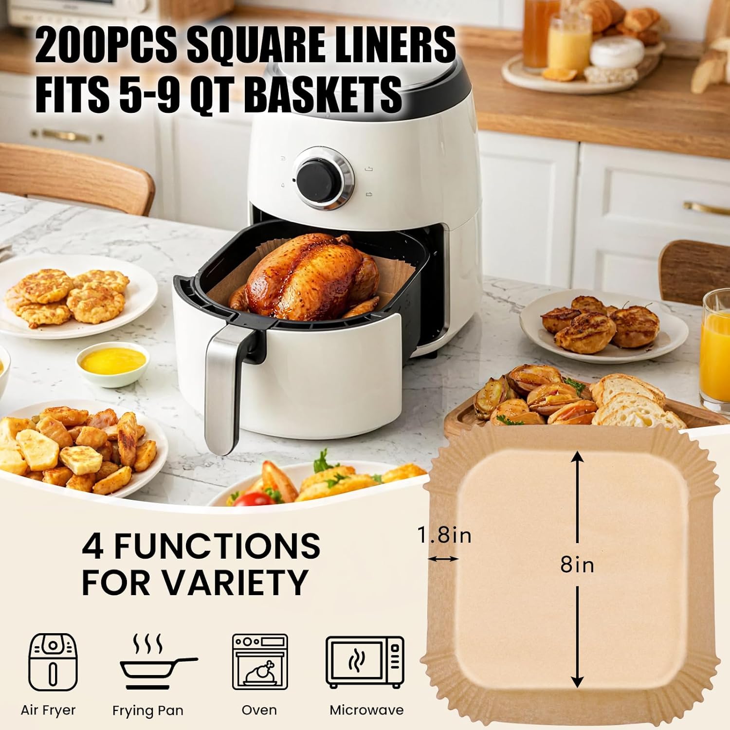 OLESBUR Air Fryer Liners - 200 Pcs 8 Inch Unbleached Parchment Paper | Non-Stick Baking Accessories