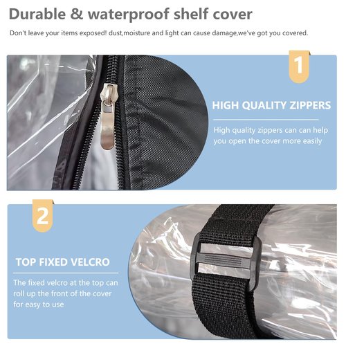 Dalema Wire Rack Covers,Heavy Duty 600D Dustproof Waterproof Storage Rack Covers for Metal Shelves,Storage Shelf Cover with Zipper for Wire Shlef,30''W x 14''D x 63''H,Black with Clear Front