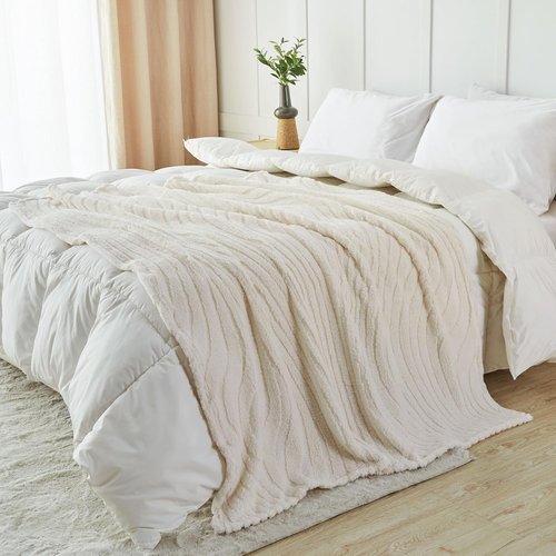 Lifein Throw Blanket - Cream Wave Boho Fleece Blanket | Soft, Lightweight & Fuzzy (50x60in)