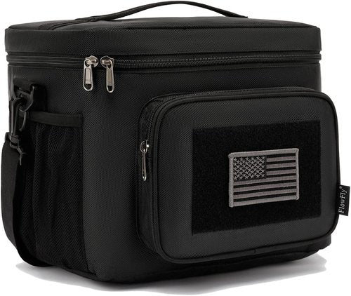 FlowFly Tactical Lunch Bag - Large Insulated Cooler Tote for Men & Women | MOLLE/PALS Webbing (Black)