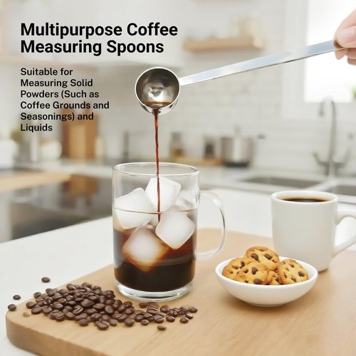 LimeFlex 2PCS Coffee Scoop Set,1 Tbsp (15ml) & 2 Tbsp (30ml) Coffee Measuring Spoons,for measuring ground coffee, protein powder, tea,Silver long-handled measuring spoon,for deep jars,coffee bags.