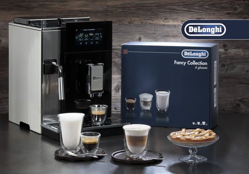 DeLonghi Coffee Connoisseur Glasses (set of 6): 2 Espresso, 2 Cappuccino, 2 Latte Macchiato