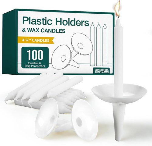 Concordia Supply Candle Drip Protectors - Easy-To-Hold White Plastic Holders | 4.25" x 1/2" | Set of 100