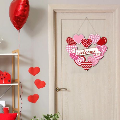 Arosche Valentines Day Decorations St Patricks Day Decorations Reversible Wooden Hanging Door Sign Double Sided Wreath Love Heart Shamrocks Welcome Door Sign for Tree, Door, Wall, Party Supplies
