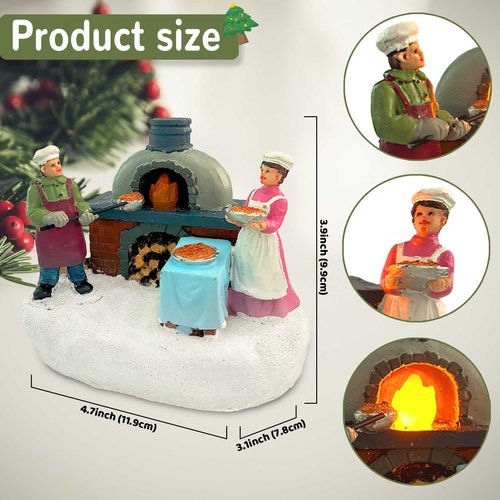 innodept12 Christmas Village Accessories Figurines Scene with LED Light, Battery Operated(3V) not Included (Outdoor Oven)