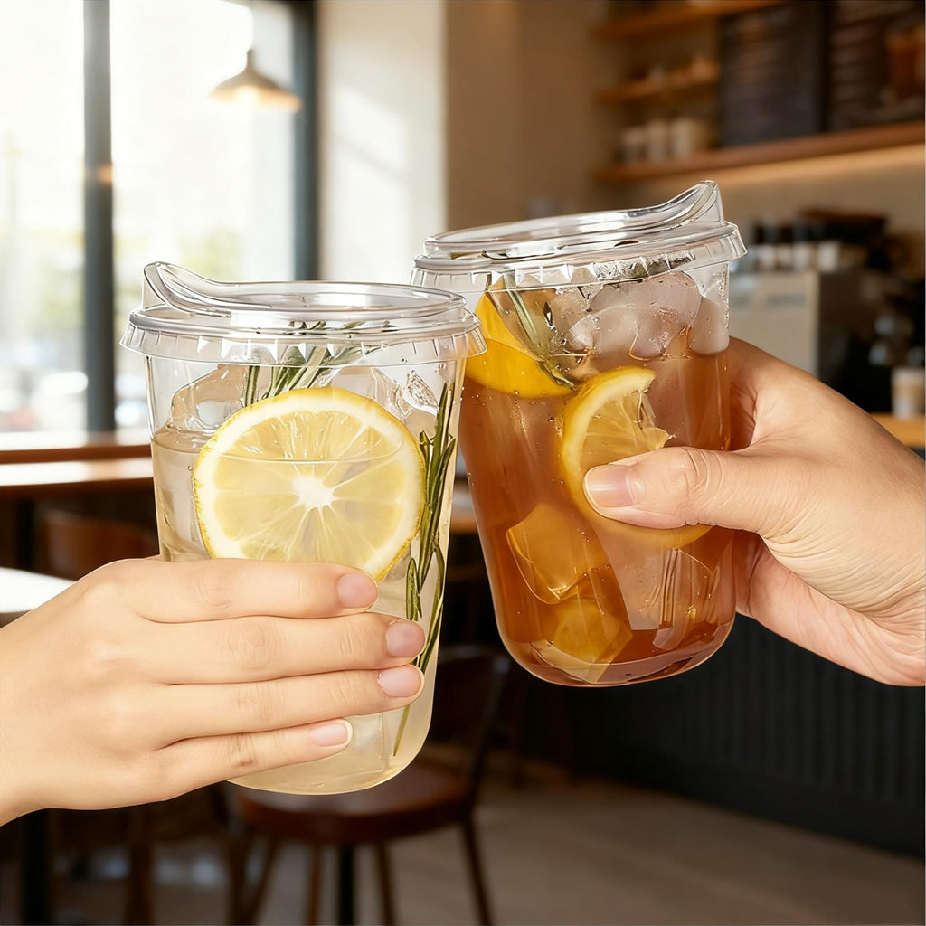 Jycnolm Round Bottom Clear Plastic Cups with Sip Lids, 100 Sets, 16 Oz Disposable Iced Coffee Cups with Strawless Lids To Go Cold Drink Cups for Smoothies, Juices, Party Catering