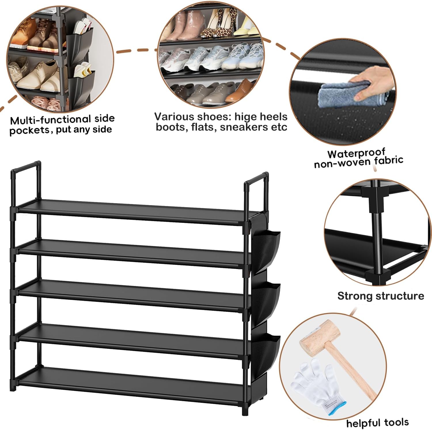 OYREL 5-Tier Shoe Organizer Rack - Space-Saving Shoe Holder for Closet & Entryway | Large Capacity 20-25 Pairs