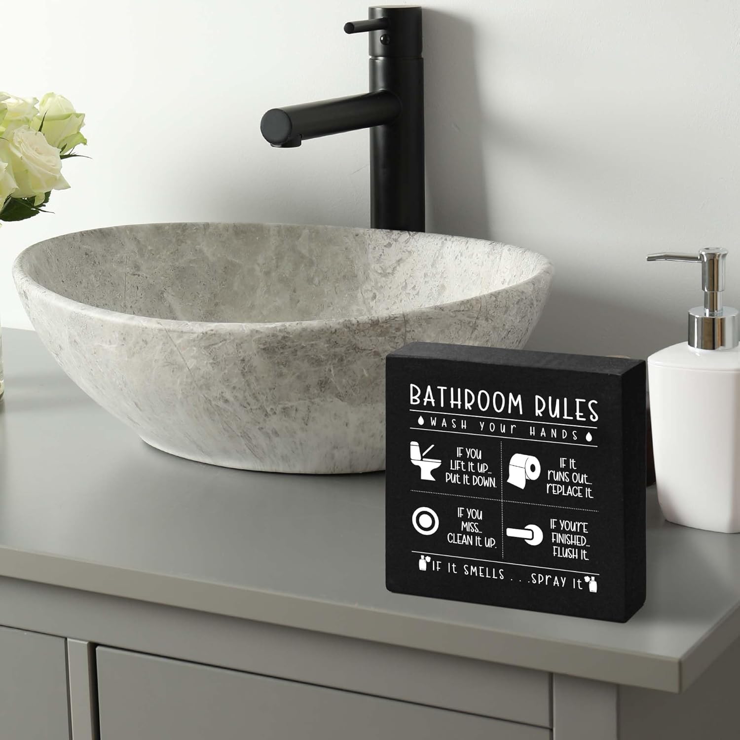 Regine Switzerland Funny Restroom Sign - Rustic Black Wooden Box Decor for Bathroom | Perfect Gift for Holidays