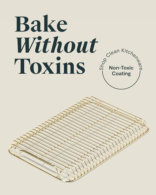 Caraway Stainless Steel Cooling Rack - 9" x 13" - Perfect for Cooling Baked Goods & Icing - Gold Finish