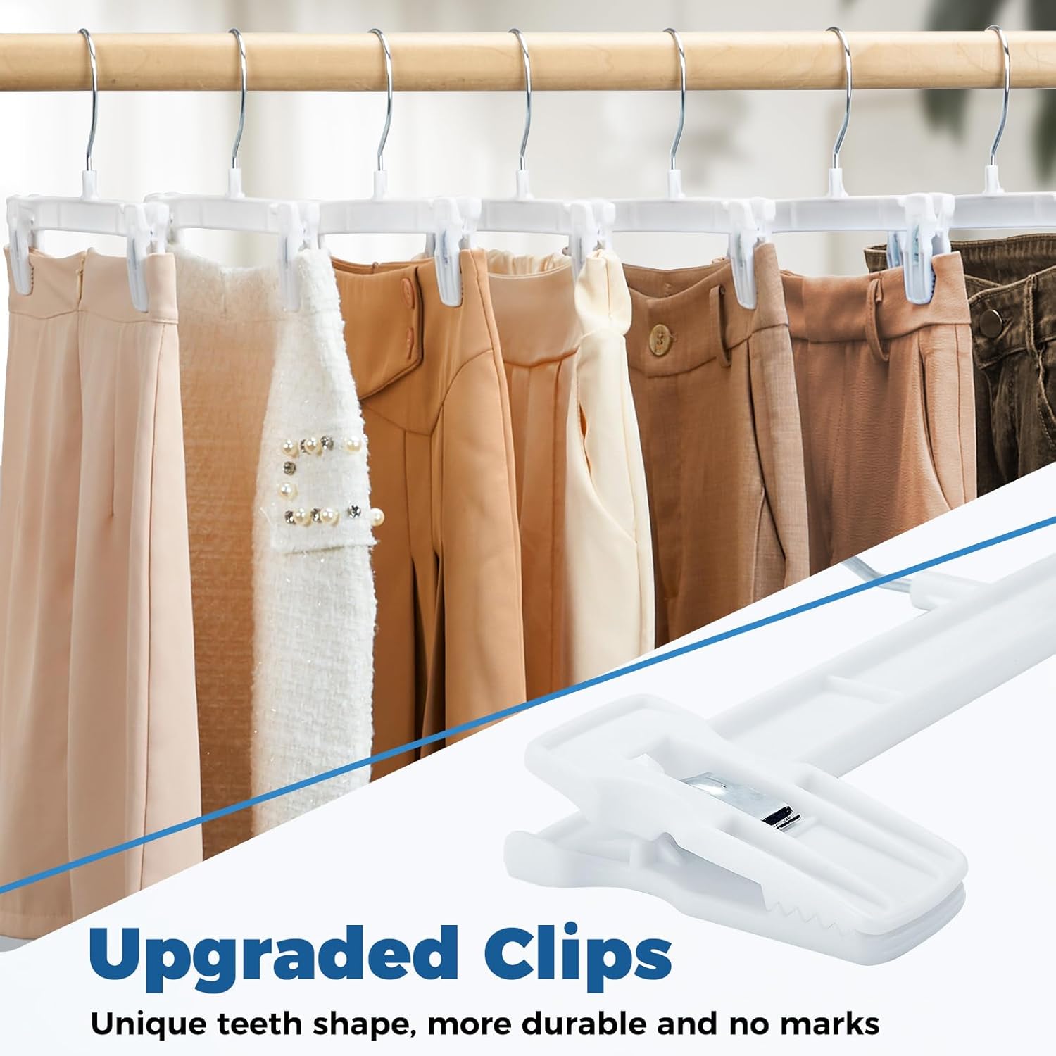 Smartor Skirt Hangers - Durable Pants Hangers with Clips | Space-Saving Design | 30 Pack for Men & Women