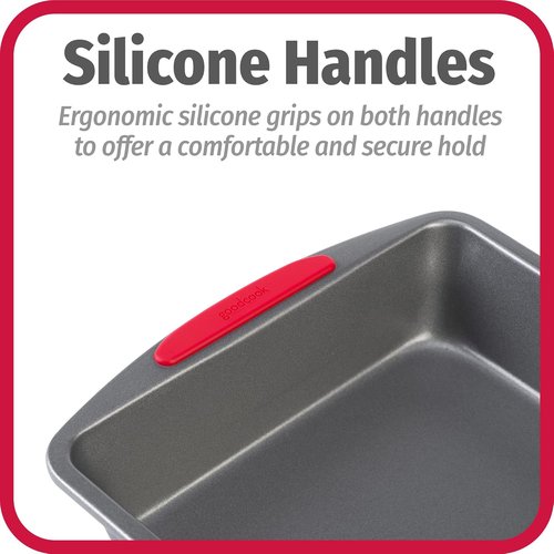 GoodCook MegaGrip Baking Pan - Non-Stick Heavy-Gauge Steel with Silicone Grip Handles | 8x8-Inch for Cakes & Brownies