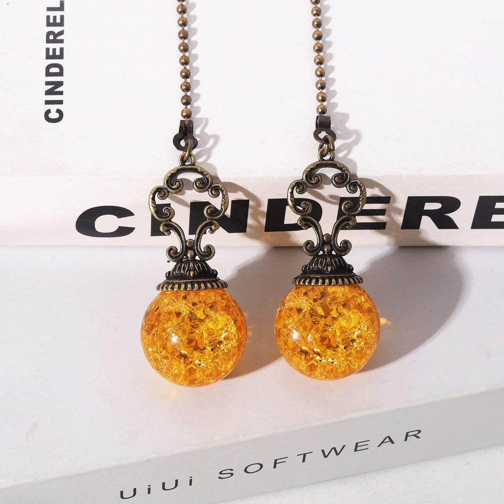 Amber Pull Chain Ceiling Fan Ornaments - 2 Pieces, 30CM Each Chain with Crystal Ice Cracked Ball