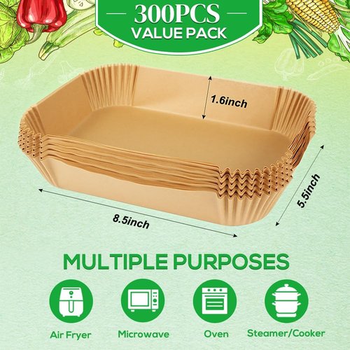 BYKITCHEN Air Fryer Liners - 300PCS Disposable Parchment Paper for Ninja Dual Airfryer & More