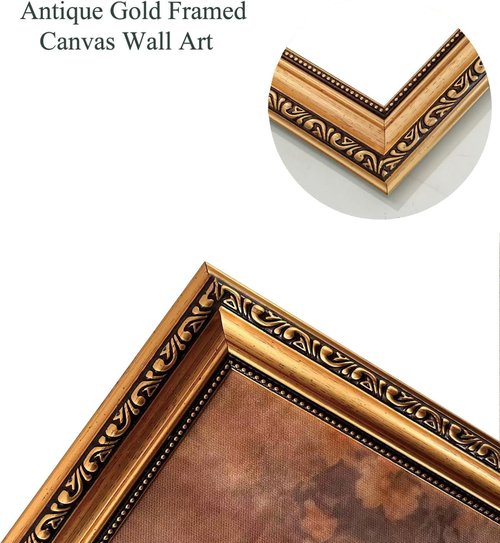 KISSFOX Gold Framed Vintage Wall Art - Botanical Flower Canvas Paintings for Living Room & Bedroom