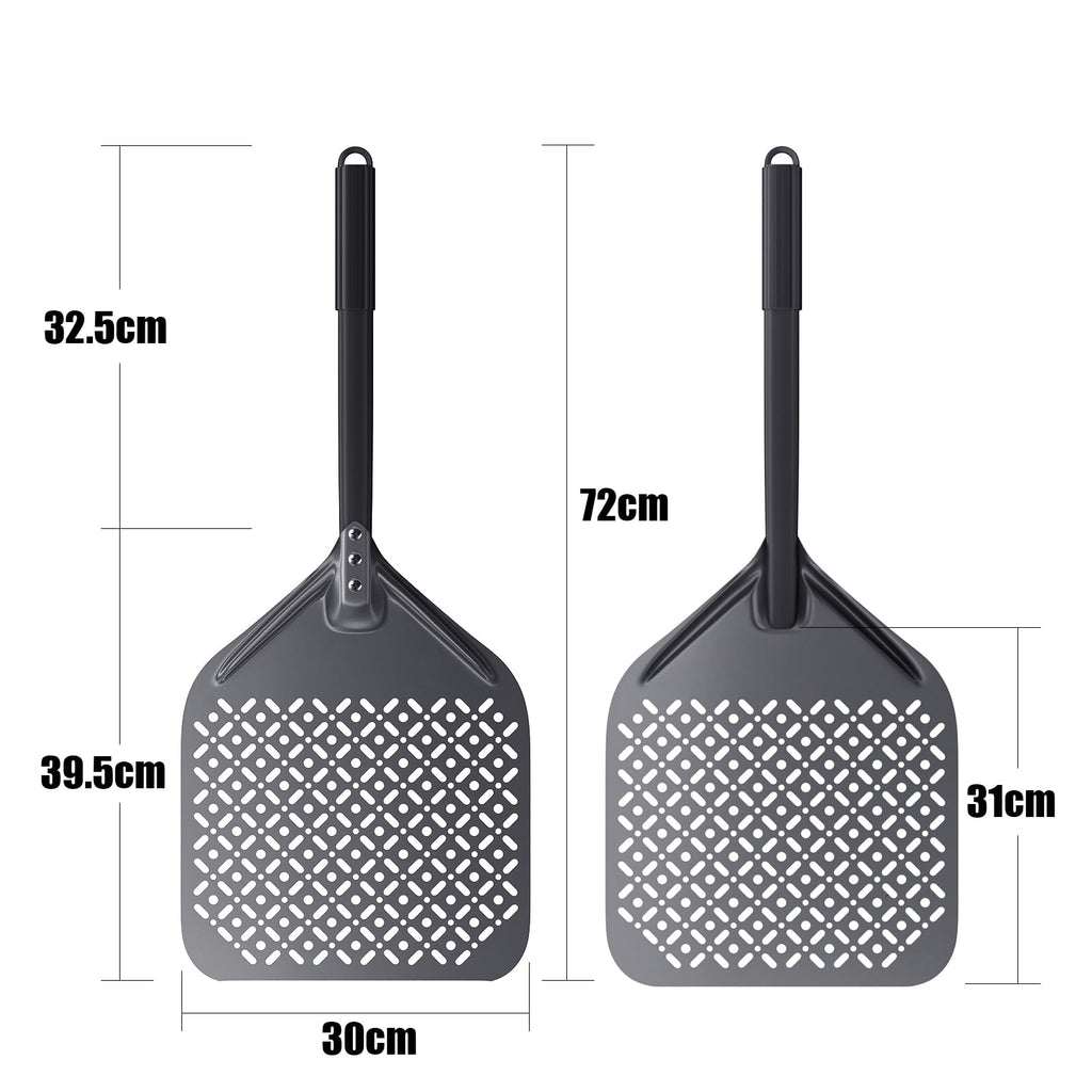 NUTUNI 12 Inch + 9 Inch Pizza Peel Set, Perforated Pizza Turning Peel, 12" x 14" Professional Aluminum Pizza Paddle for Homemade Pizza, Pizza Oven Accessories