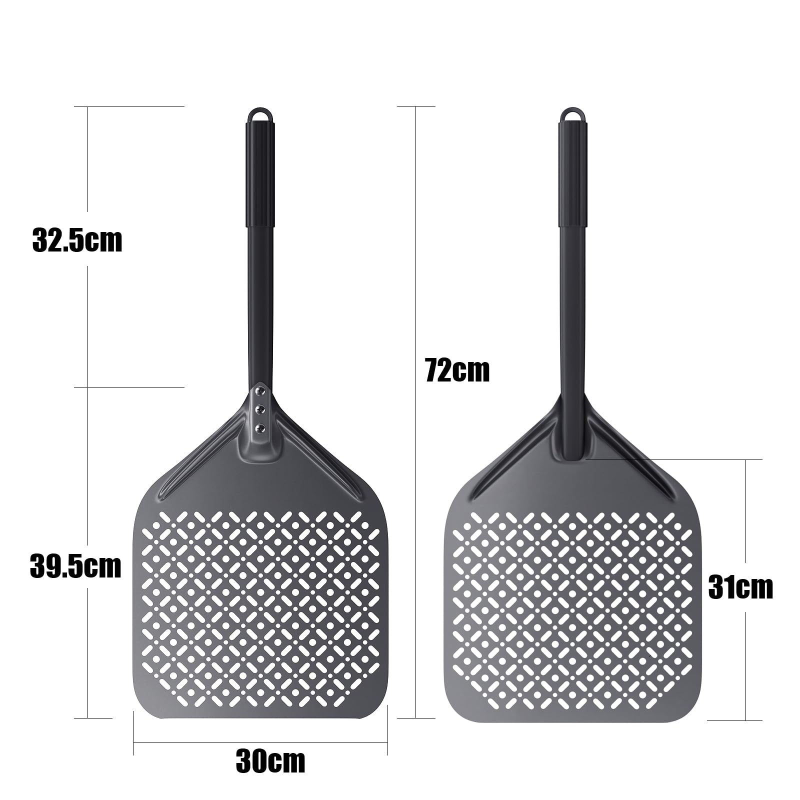 NUTUNI 12 Inch + 9 Inch Pizza Peel Set, Perforated Pizza Turning Peel, 12" x 14" Professional Aluminum Pizza Paddle for Homemade Pizza, Pizza Oven Accessories