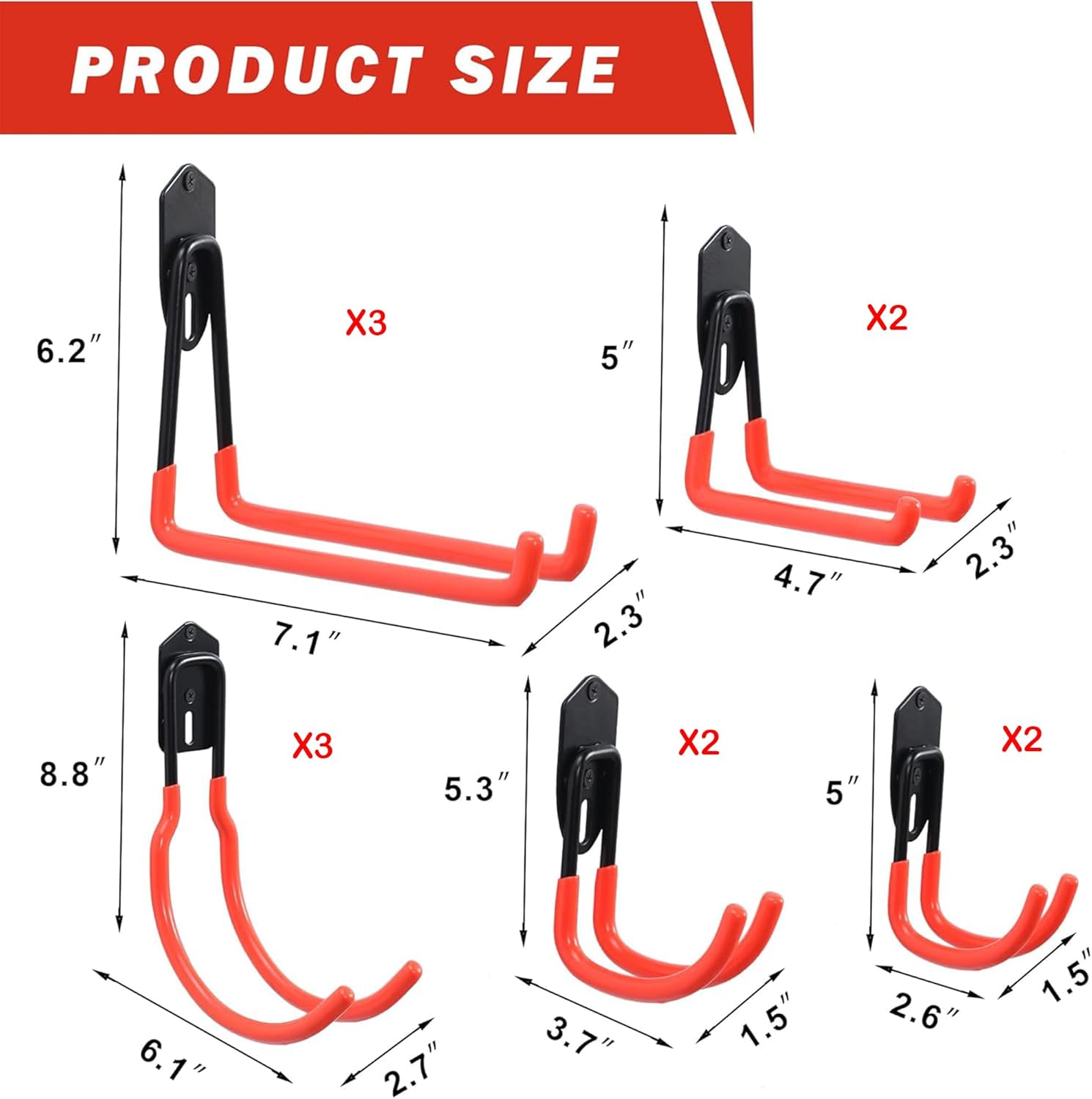 Wallmaster Garage Hooks Organizer Kit - 12 Pack Adjustable Heavy-Duty Steel Hooks for Garden Tool Storage