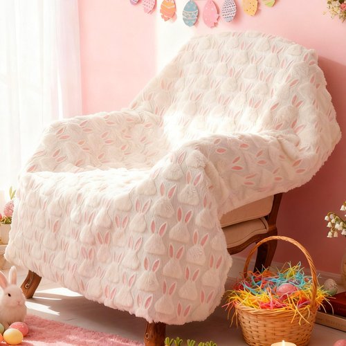 Gilprop Easter Blanket Throw Pink Bunny Ears White Rabbit Harvest Soft Fuzzy Plush Faux Fur Cozy Blankets for Couch Sofa Bed Lounging Ideal Gifts for Holiday Adults Wife Self 50 x 60 Inches