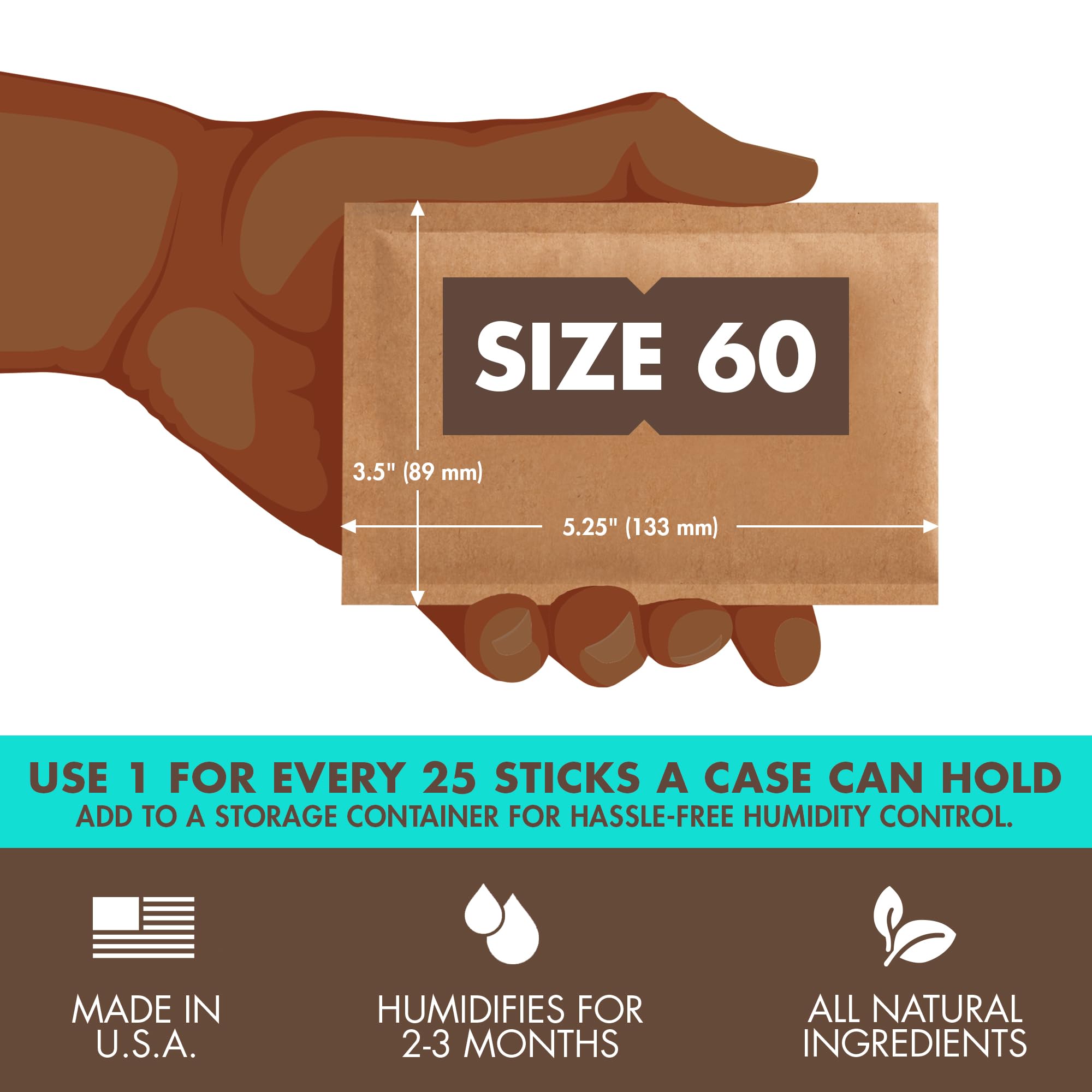 Boveda 72% Two-Way Humidity Control Packs For Wood Humidifier Boxes – Size 60 – 20 Pack – Moisture Absorbers – Humidifier Packs – Hydration Packets in Resealable Bag