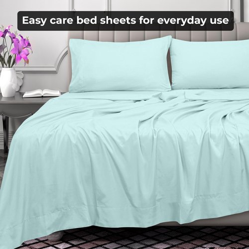 Royale Linens Queen Flat Sheet - Ultra Soft Brushed 1800 Microfiber Flat Sheets Only - Wrinkle Free & Stain Resistant - Hotel Quality Top Sheet for Bed (Queen, Aqua)