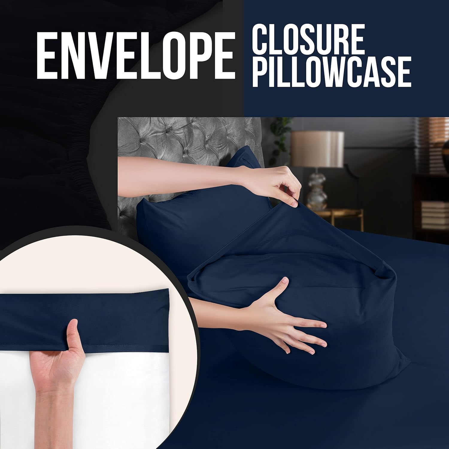 Utopia Bedding Standard Pillow Cases - Soft Brushed Microfiber - 4 Pack, Navy, 20 x 26 Inches