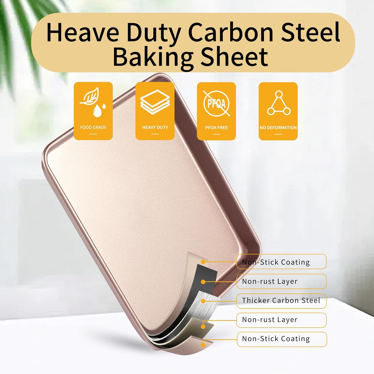 Small Cookie Sheet Pan 9x11 Inch - Nonstick Baking Tray 2-Pack | Heavy Duty Carbon Steel, Gold Finish
