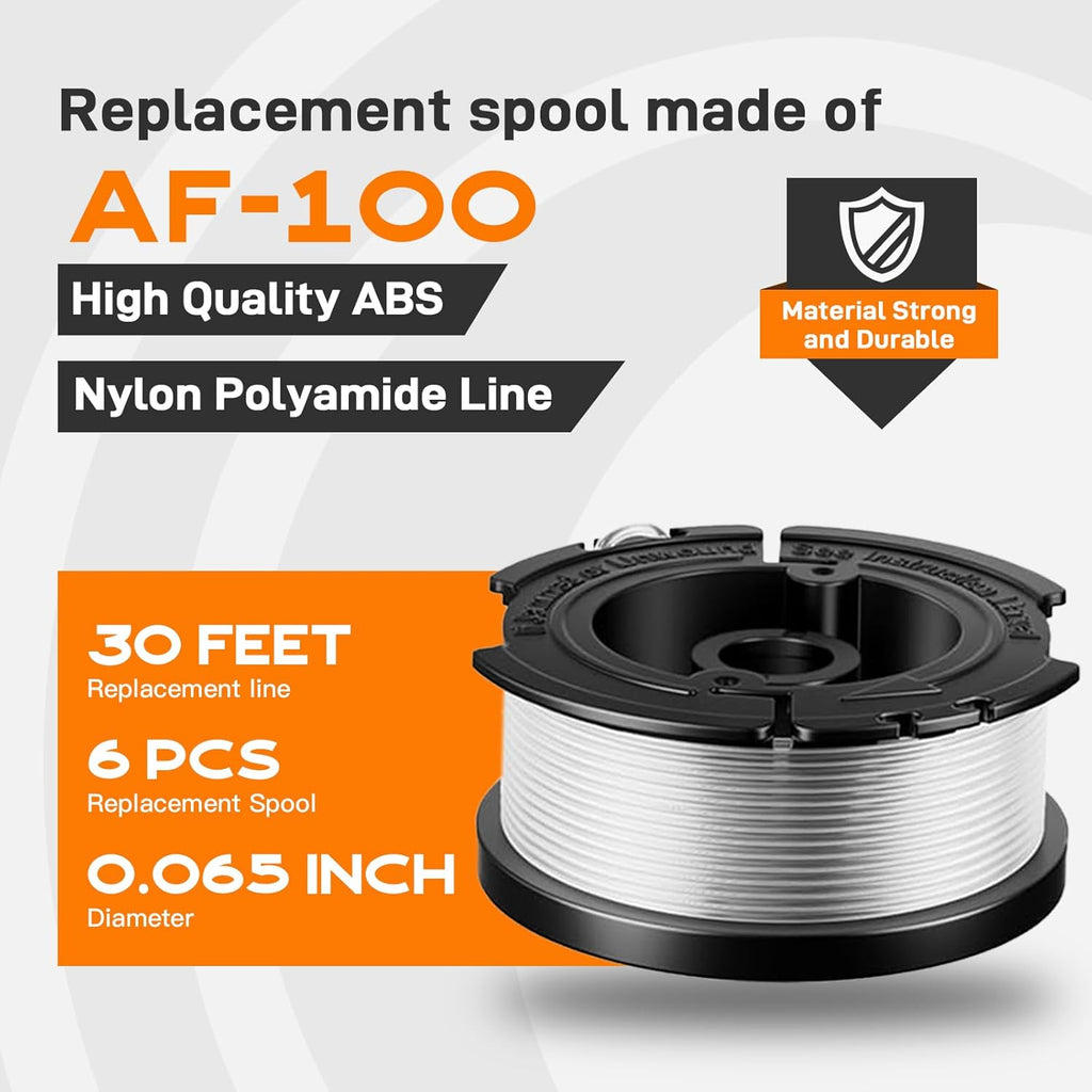 Black & Decker AF-100 Weed Eater Spool - 30ft 0.065" Automatic Feed | 8-Pack with Cap & Spring