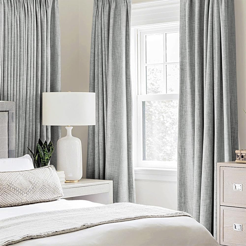 MIULEE Blackout Linen Curtains - Thermal Insulated Room Darkening Drapes | Glacier Gray, 52 x 45 Inch (2 Panels)
