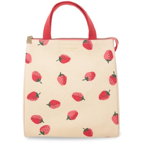 kate spade new york Cute Lunch Bag for Women, Large Capacity Lunch Tote, Adult Lunch Box with Silver Thermal Insulated Interior Lining and Storage Pocket (Strawberries)