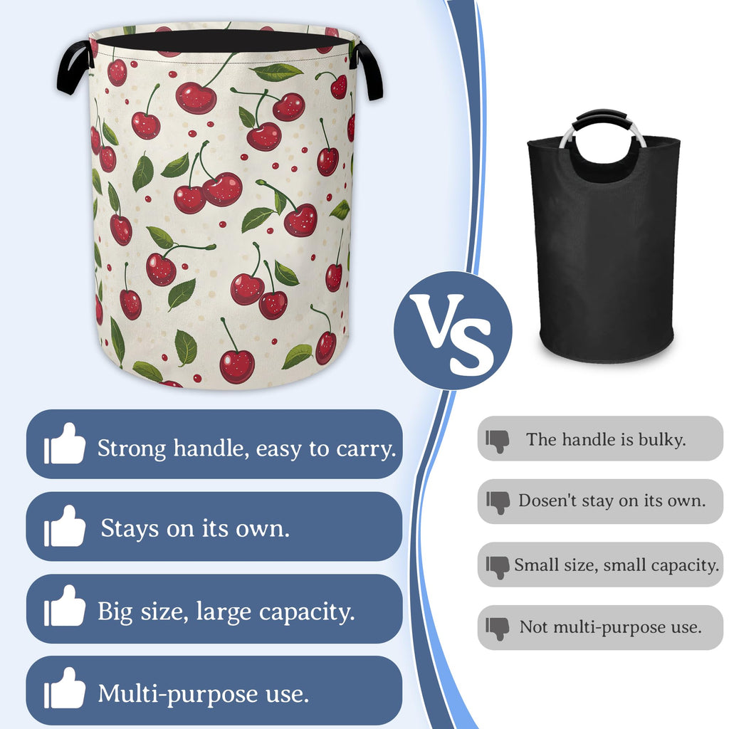 Cute Cherry Laundry Basket,Foldable Oxford Cloth Laundry Hamper With Handle, 20.8"x16" Portable Clothes Storage Basket Bag for Laundry Room/Bathroom/Bedroom/Dormitories