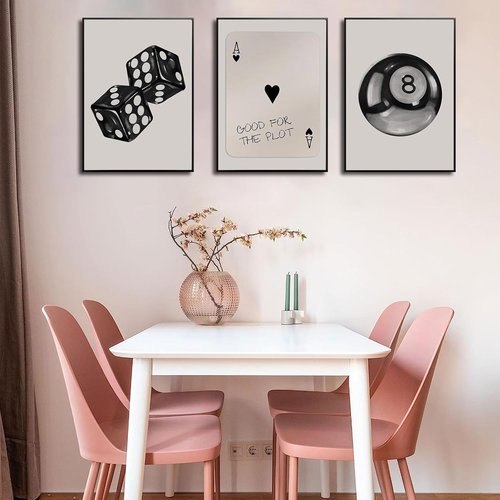 BOKPEN Poker Dice Wall Art - Funky Retro Y2K Canvas Prints for Game Room | 12x16in Unframed