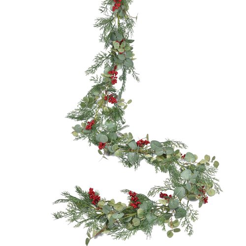 Lvydec Christmas 6Ft Pine Christmas Garland, Realistic Artificial Faux Greenery Garland with Berry and Eucalyptus Leaves Cypress Garland for Mantle Holiday Fireplace Winter Decor