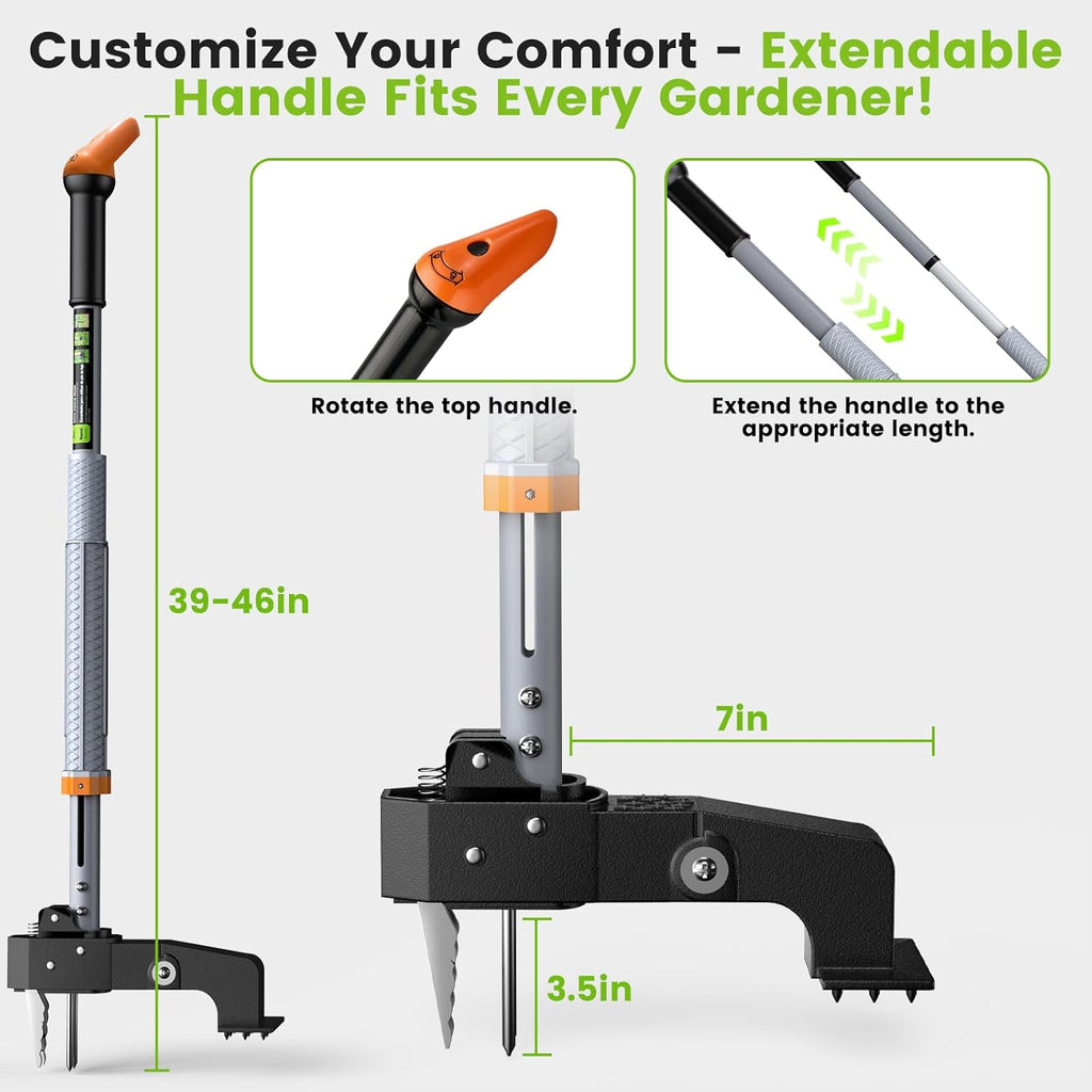 Stand Up Weed Puller Tool by [Brand Name] - 4-Claw Steel Head, 39"-46" Adjustable Handle for Effortless Weeding
