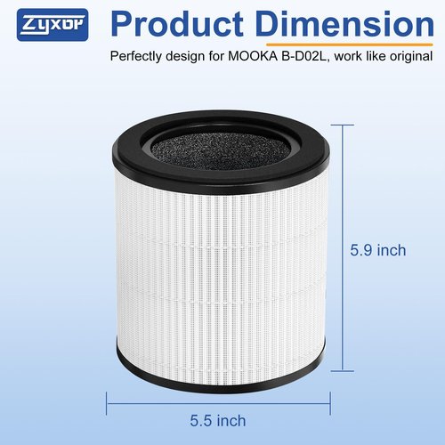 B-D02L Replacement Filter,Compatible with MOOKA B-D02L/M05 Air Purifier,Also fits VEWIOR B-D02U&KOIOS B-D02L Air Purifier,Replacement Filter for MOOKA Air Purifier B-D02L 2-Pack